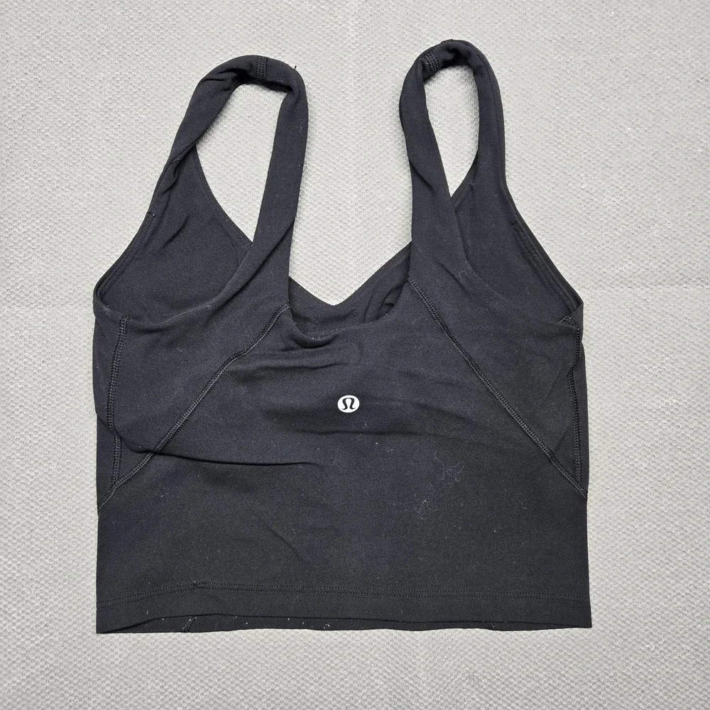 Lululemon Longline Sports Bra Tank Womens Small Black V Neck‎ Yoga Athletic